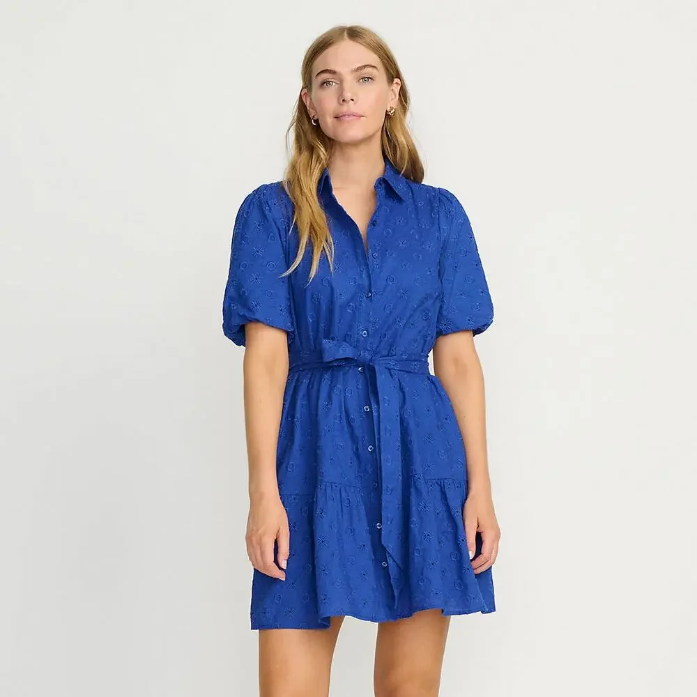 Lands End womens dress balloon‎ sleeve eyelet embroidered pockets drop waist